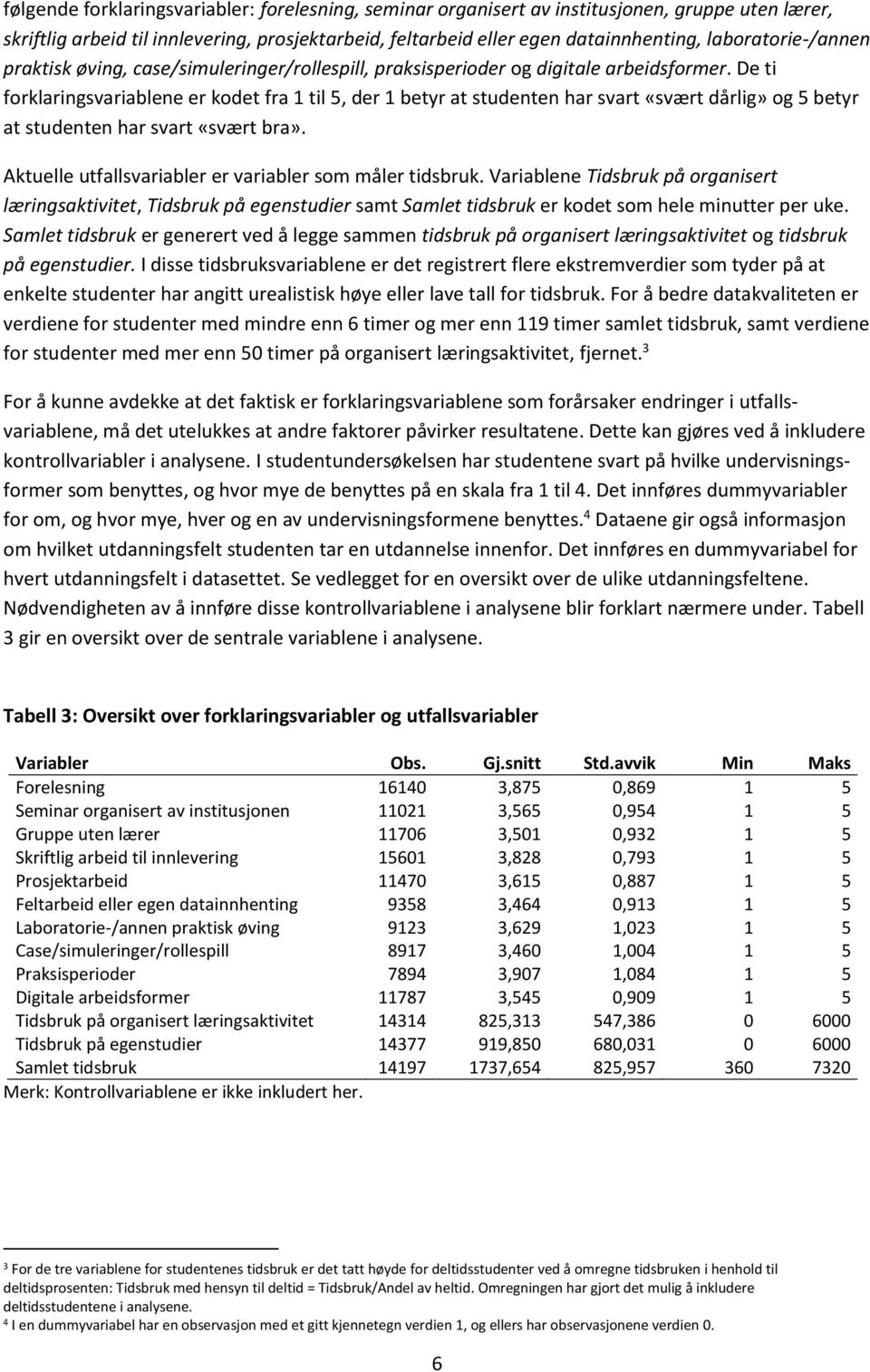 De ti forklaringsvariablene er kodet fra 1 til 5, der 1 betyr at studenten har svart «svært dårlig» og 5 betyr at studenten har svart «svært bra».