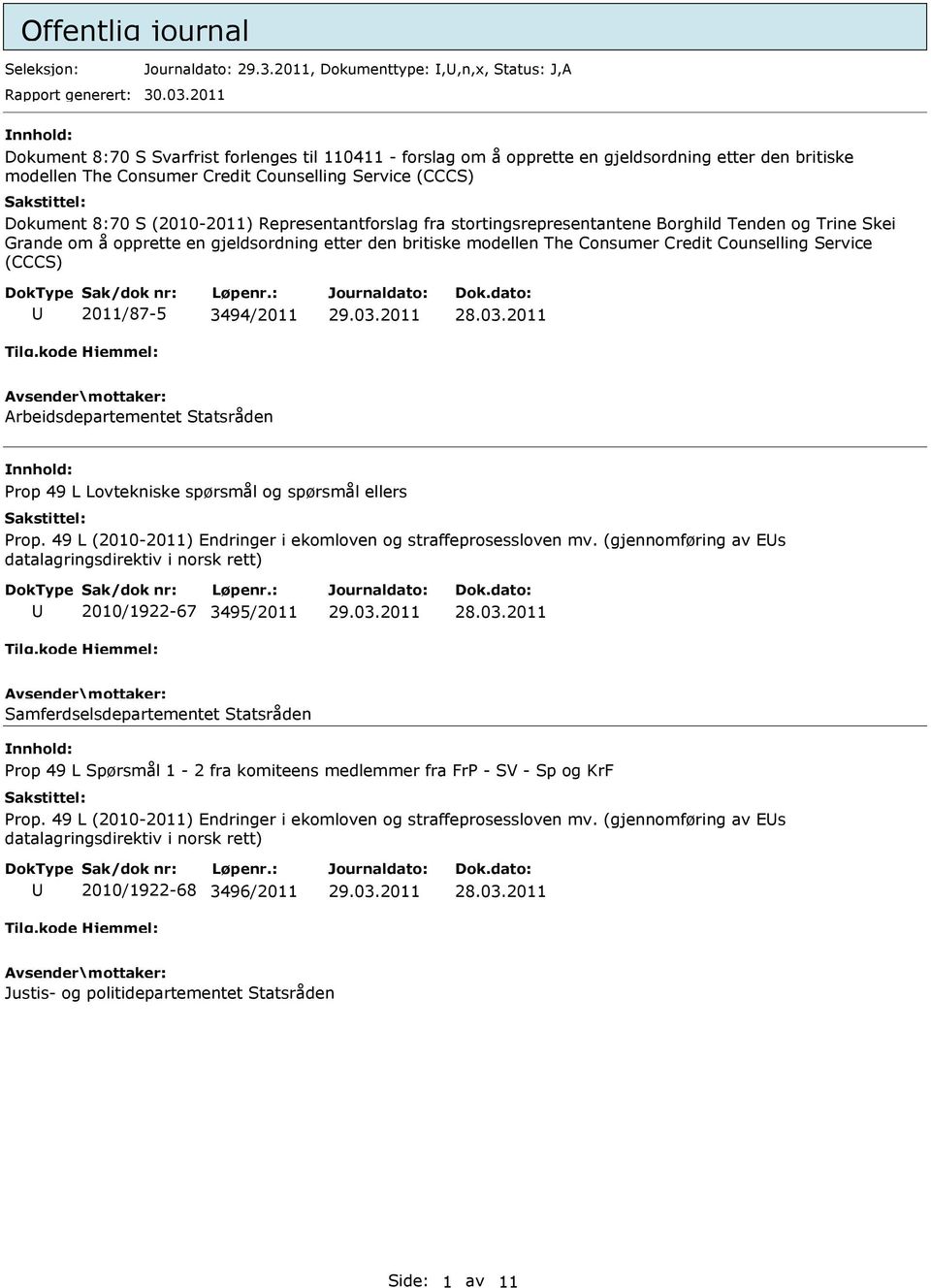 Representantforslag fra stortingsrepresentantene Borghild Tenden og Trine Skei Grande om å opprette en gjeldsordning etter den britiske modellen The Consumer Credit Counselling Service (CCCS)