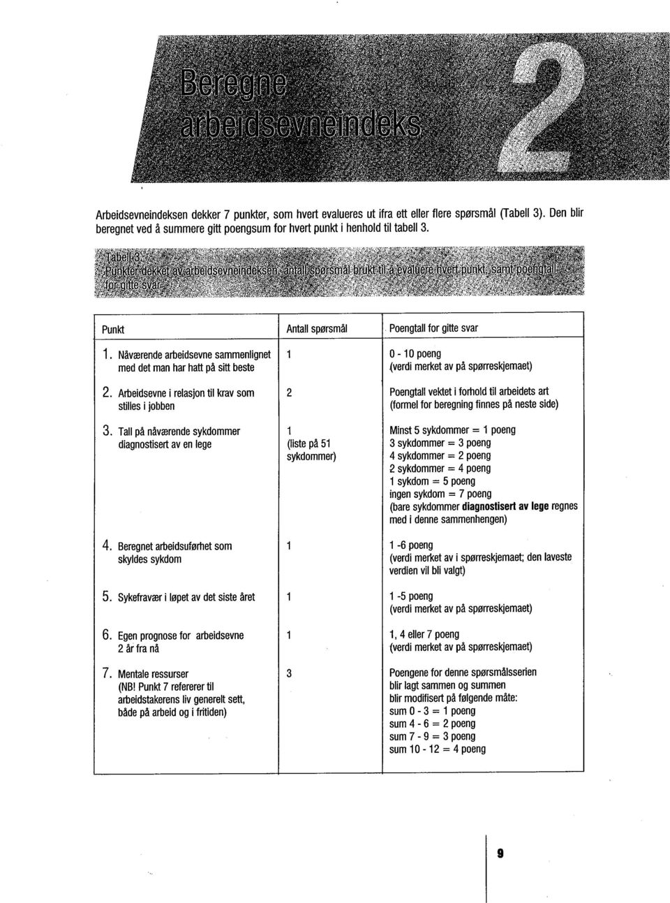 Arbeidsevne i relasjon til krav som 2 Poengtall vektet i forhold til arbeidets art stiles i jobben (formel for beregning finnes på neste side) 3.