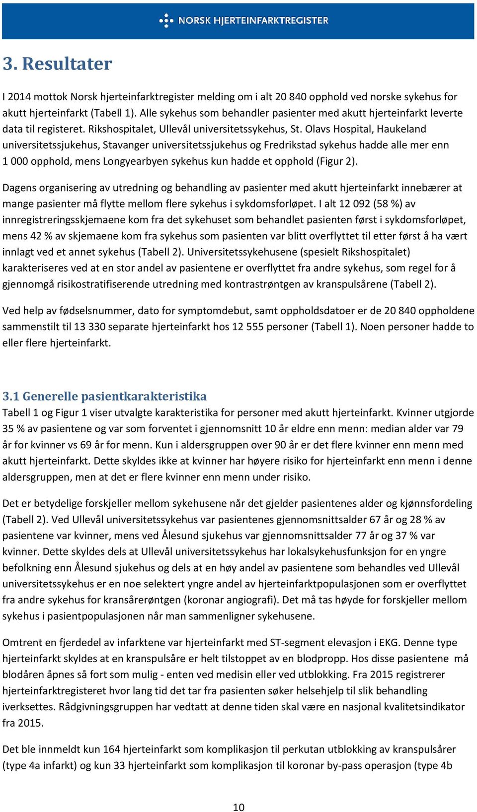 Olavs Hospital, Haukeland universitetssjukehus, Stavanger universitetssjukehus og Fredrikstad sykehus hadde alle mer enn 1 000 opphold, mens Longyearbyen sykehus kun hadde et opphold (Figur 2).