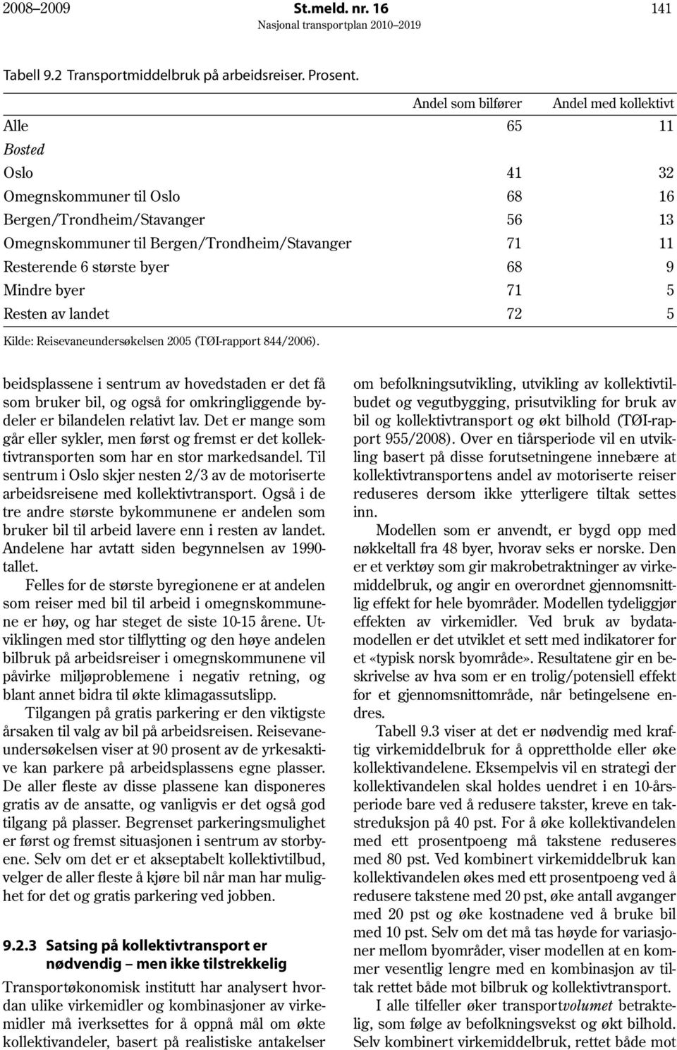 største byer 68 9 Mindre byer 71 5 Resten av landet 72 5 Kilde: Reisevaneundersøkelsen 2005 (TØI-rapport 844/2006).