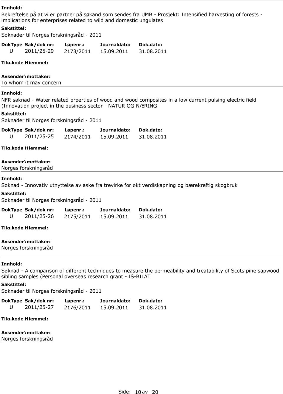 2011 To whom it may concern NFR søknad - Water related prperties of wood and wood composites in a low current pulsing electric field (nnovation project in the business sector - NATR OG NÆRNG Søknader