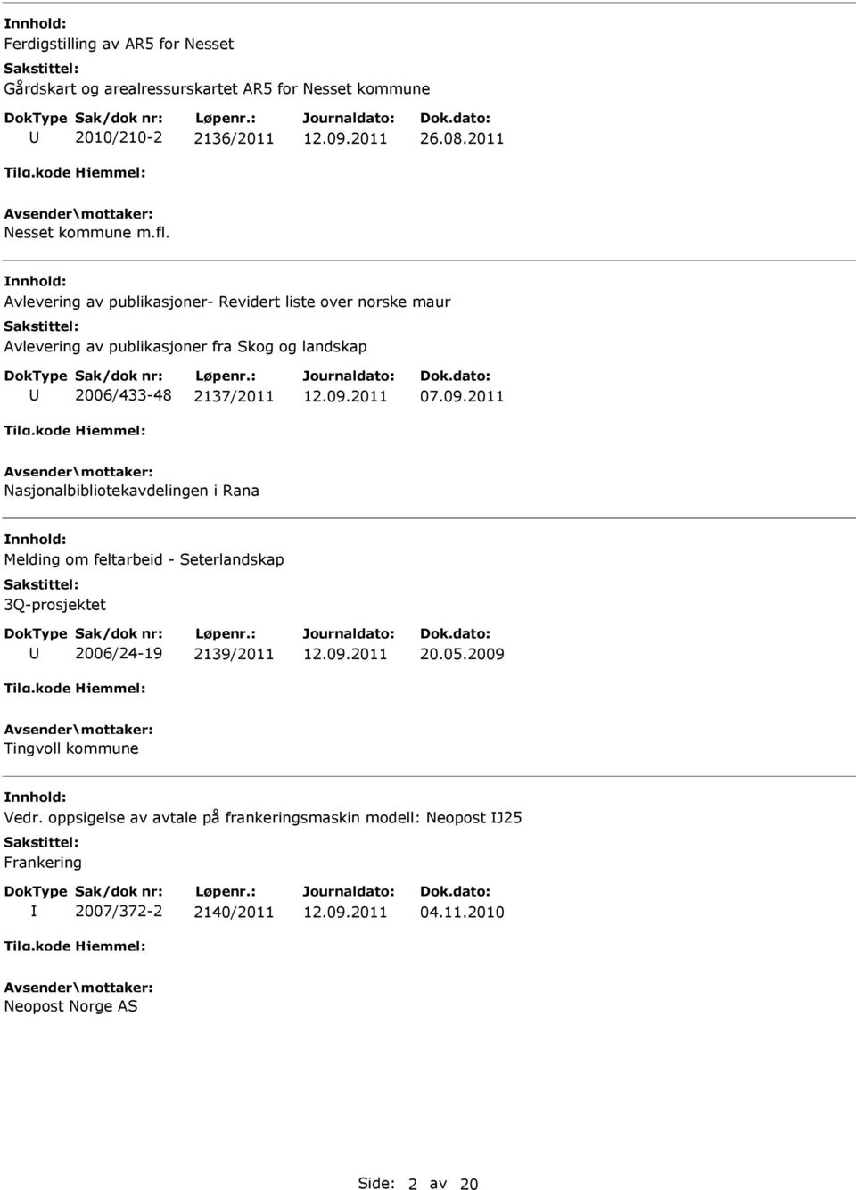 2011 Nasjonalbibliotekavdelingen i Rana Melding om feltarbeid - Seterlandskap 3Q-prosjektet 2006/24-19 2139/2011 20.05.