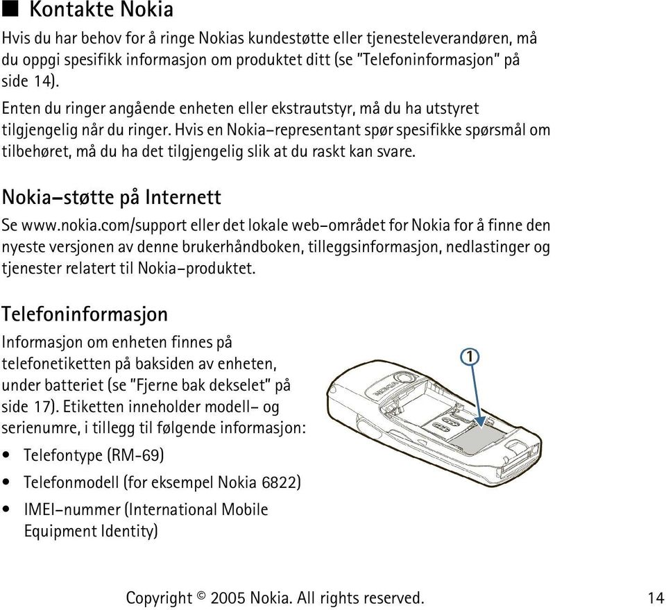 Hvis en Nokia representant spør spesifikke spørsmål om tilbehøret, må du ha det tilgjengelig slik at du raskt kan svare. Nokia støtte på Internett Se www.nokia.