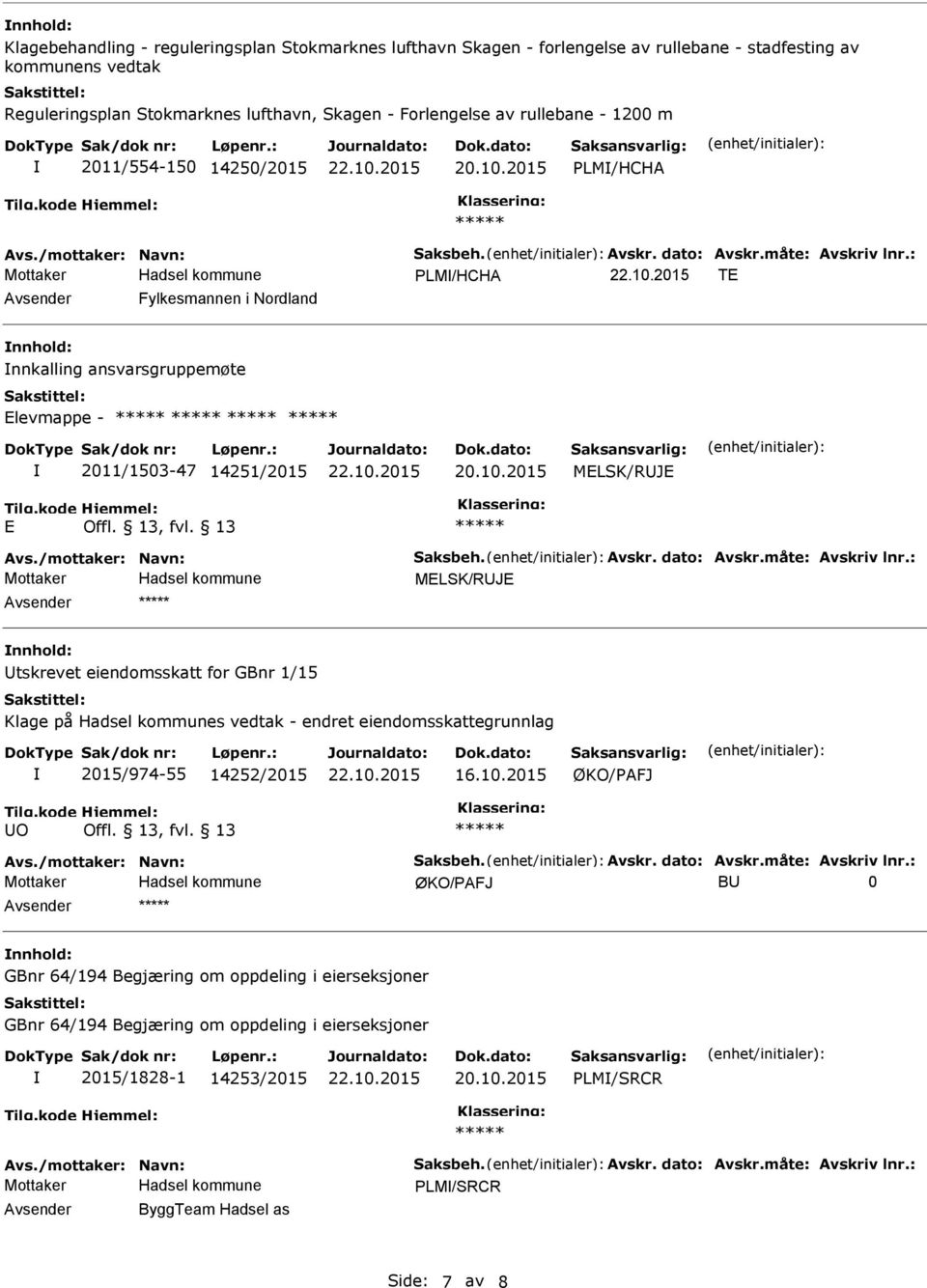 : LM/HCHA TE Avsender Fylkesmannen i Nordland nnhold: nnkalling ansvarsgruppemøte Elevmappe - 2011/1503-47 14251/2015 20.10.2015 MELSK/RUJE E Offl. 13, fvl. 13 Avs./mottaker: Navn: Saksbeh. Avskr.