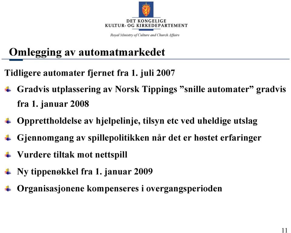 januar 2008 Opprettholdelse av hjelpelinje, tilsyn etc ved uheldige utslag Gjennomgang av