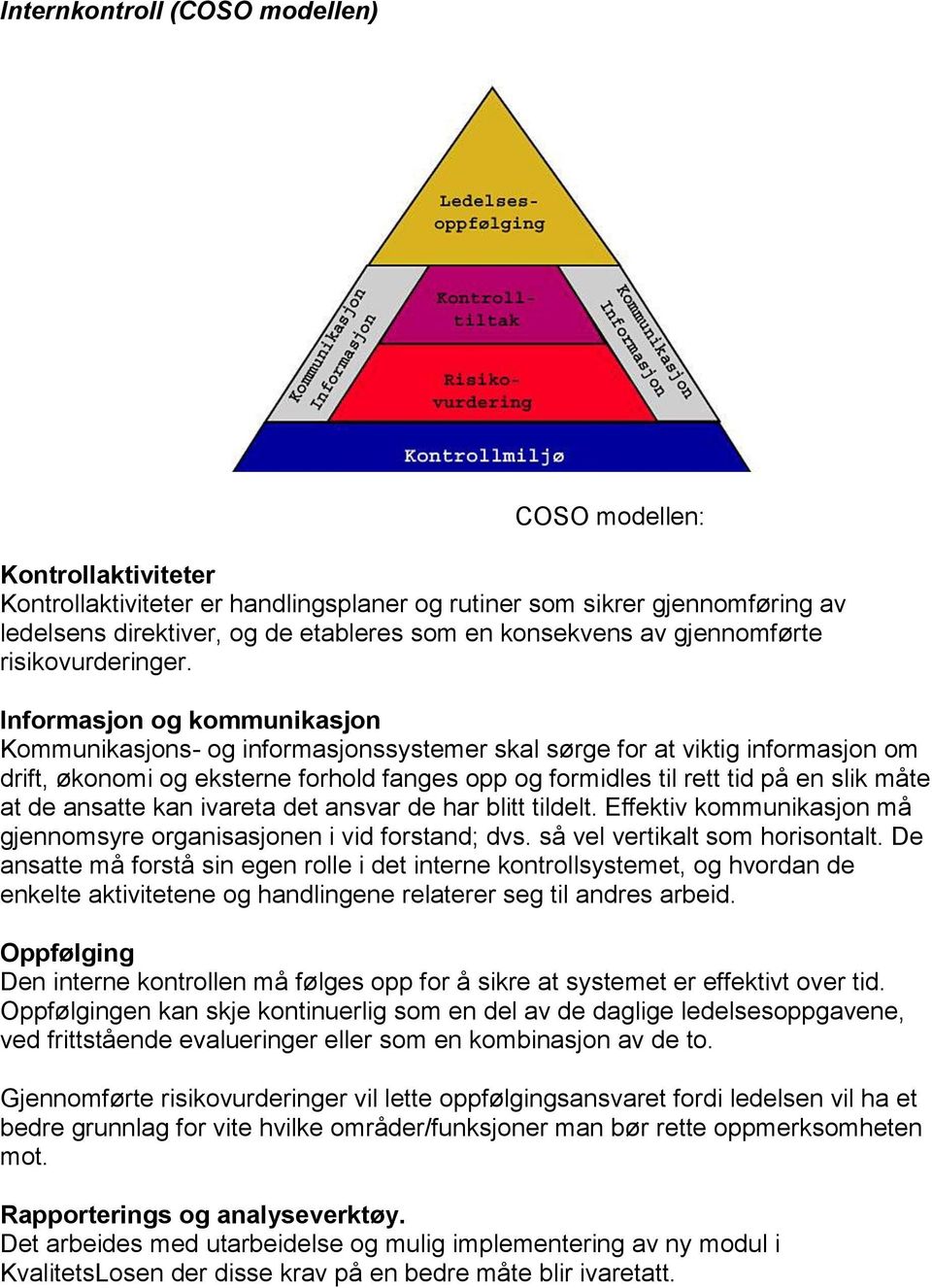 Informasjon og kommunikasjon Kommunikasjons- og informasjonssystemer skal sørge for at viktig informasjon om drift, økonomi og eksterne forhold fanges opp og formidles til rett tid på en slik måte at