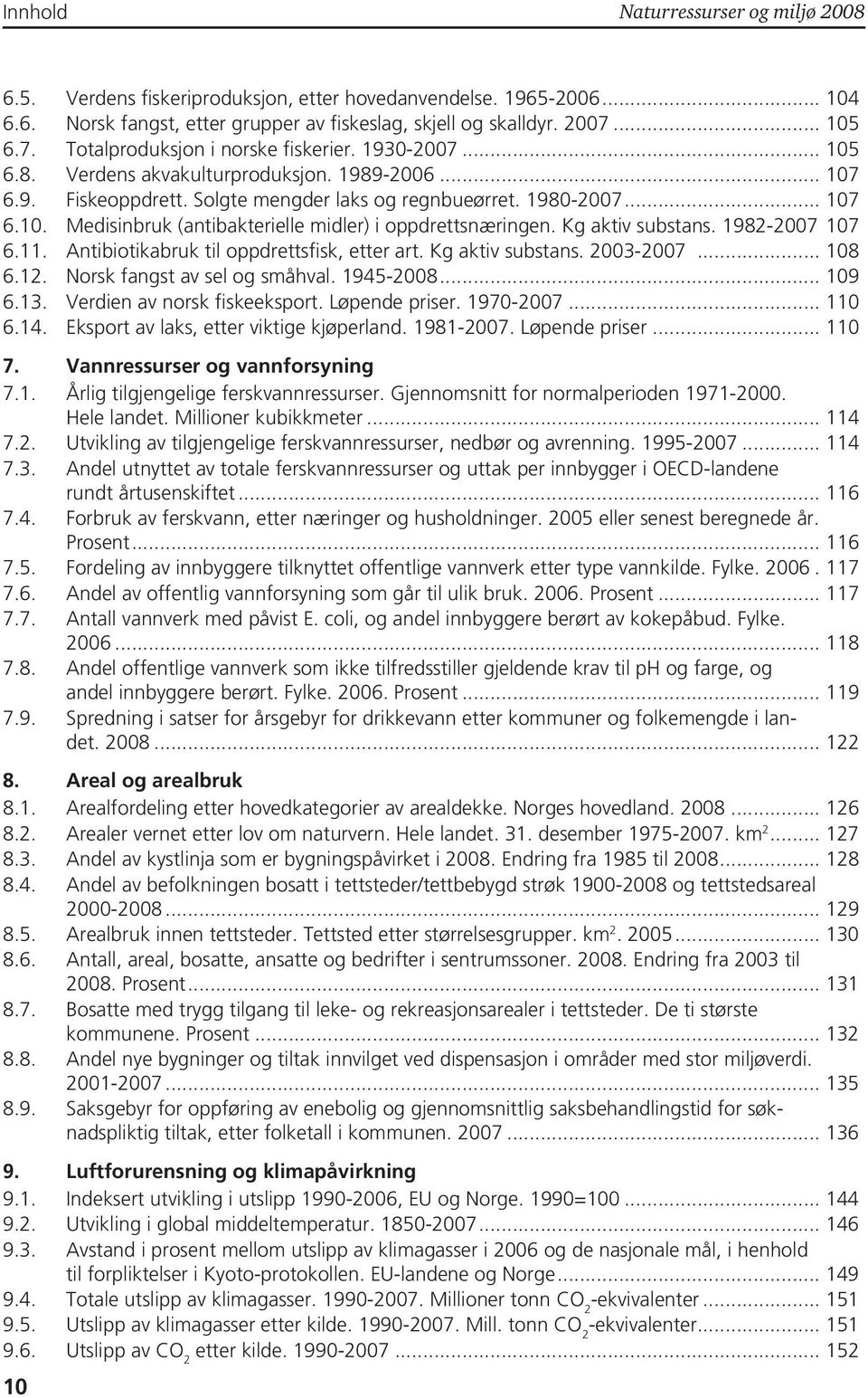 Kg aktiv substans. 1982-2007.107 6.11. Antibiotikabruk til oppdrettsfisk, etter art. Kg aktiv substans. 2003-2007... 108 6.12. Norsk fangst av sel og småhval. 1945-2008... 109 6.13.