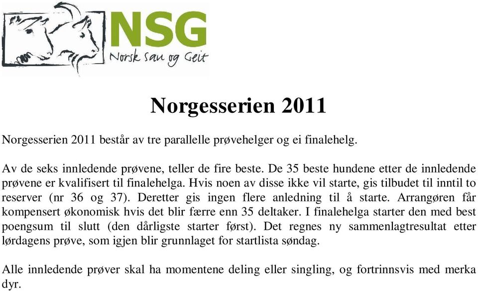 Deretter gis ingen flere anledning til å starte. Arrangøren får kompensert økonomisk hvis det blir færre enn 35 deltaker.