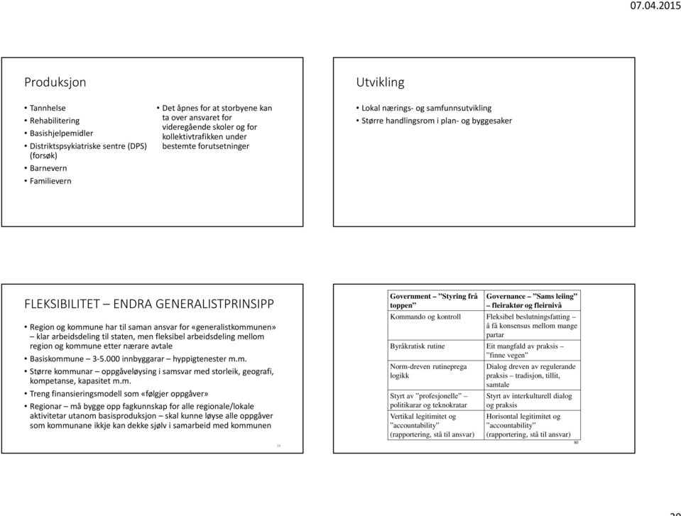 har til saman ansvar for «generalistkommunen» klar arbeidsdeling til staten, men fleksibel arbeidsdeling mellom region og kommune etter nærare avtale Basiskommune 3-5.000 innbyggarar hyppigtenester m.