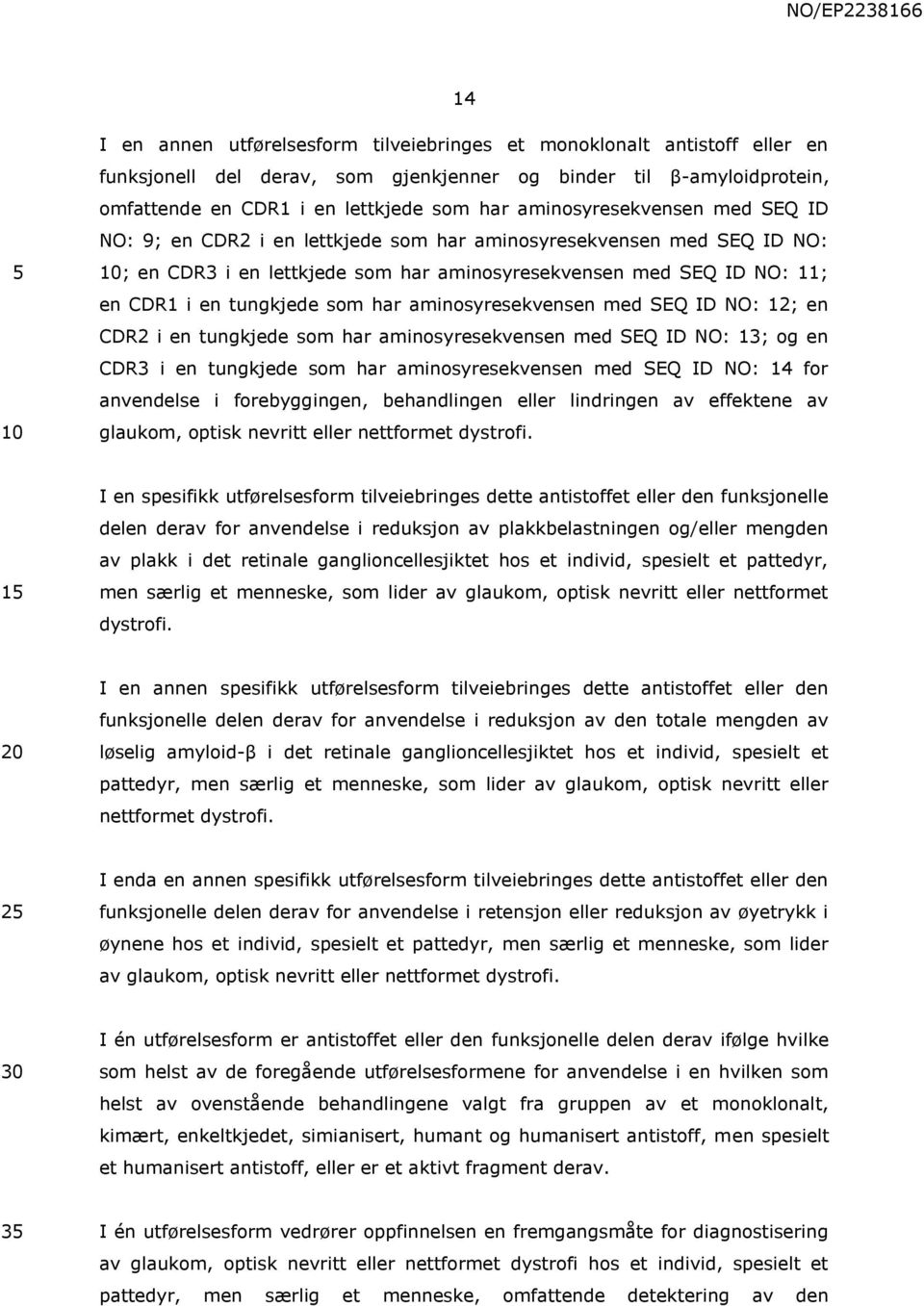 har aminosyresekvensen med SEQ ID NO: 12; en CDR2 i en tungkjede som har aminosyresekvensen med SEQ ID NO: 13; og en CDR3 i en tungkjede som har aminosyresekvensen med SEQ ID NO: 14 for anvendelse i