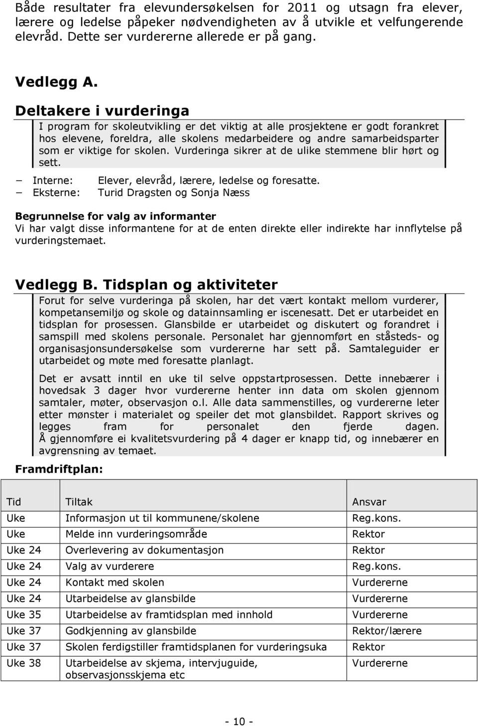 Deltakere i vurderinga I program for skoleutvikling er det viktig at alle prosjektene er godt forankret hos elevene, foreldra, alle skolens medarbeidere og andre samarbeidsparter som er viktige for