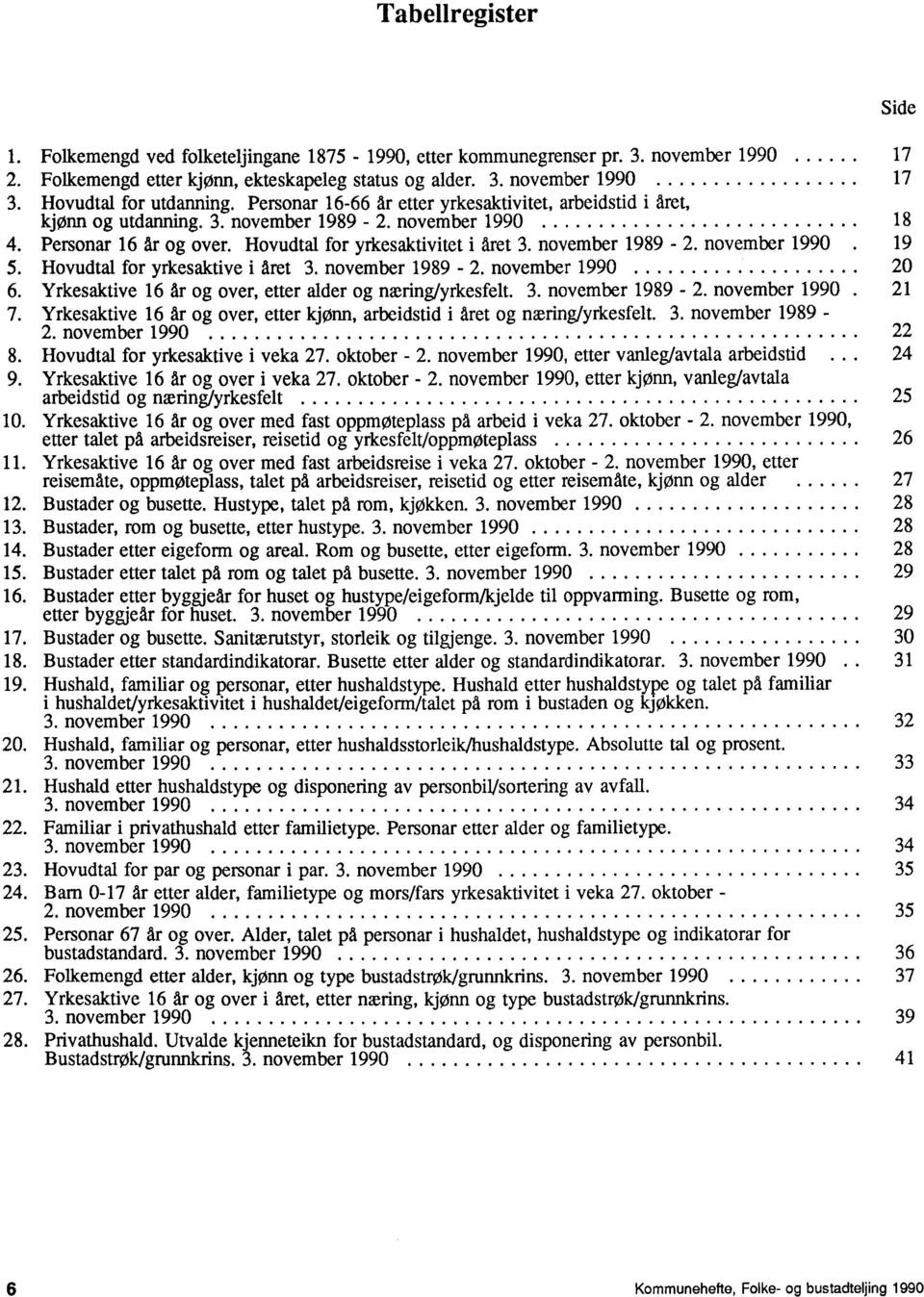 Hovudtal for yrkesaktivitet i året 3. november 1989-2. november 1990 19 5. Hovudtal for yrkesaktive i Aret 3. november 1989-2. november 1990 20 6.