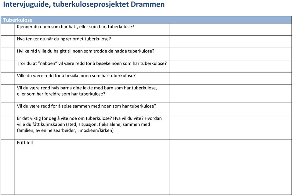 Ville du være redd for å besøke noen som har tuberkulose? Vil du være redd hvis barna dine lekte med barn som har tuberkulose, eller som har foreldre som har tuberkulose?