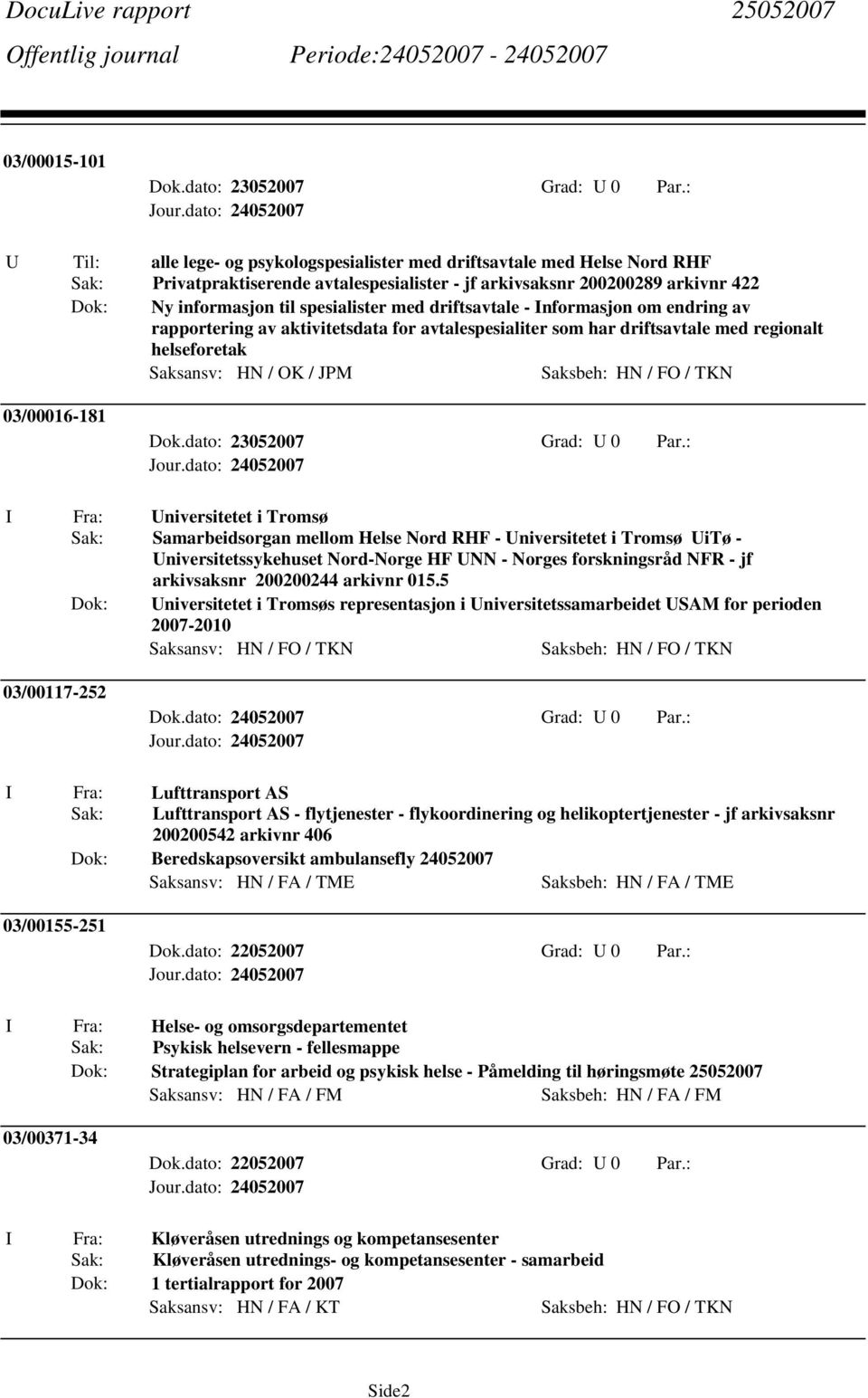 driftsavtale - nformasjon om endring av rapportering av aktivitetsdata for avtalespesialiter som har driftsavtale med regionalt helseforetak Saksansv: HN / OK / JPM 03/00016-181 Dok.