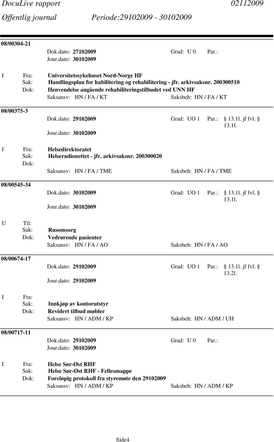 Helsedirektoratet Helseradionettet - jfr. arkivsaksnr. 200300020 Saksansv: HN / FA / TME Saksbeh: HN / FA / TME 08/00545-34 Dok.dato: 30102009 Grad: UO 1 Par.: jf fvl.