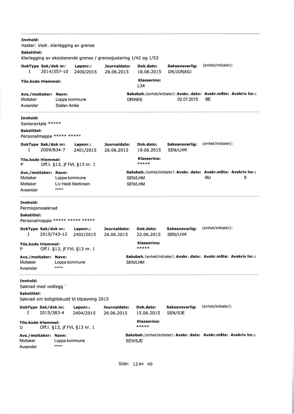 1 +**+t Pemisjonssøknad Liv Heidi Matinsen Pesonalmappe xxxx* 2oto/743-L2 2402/2015 P Off.l. 513, jf FVL $13 n. 1 ***++ 26.06.20t5 26.06.2015 Saksansvalig: (enhet/ nitiale) 19.06.2015 Saksbeh.