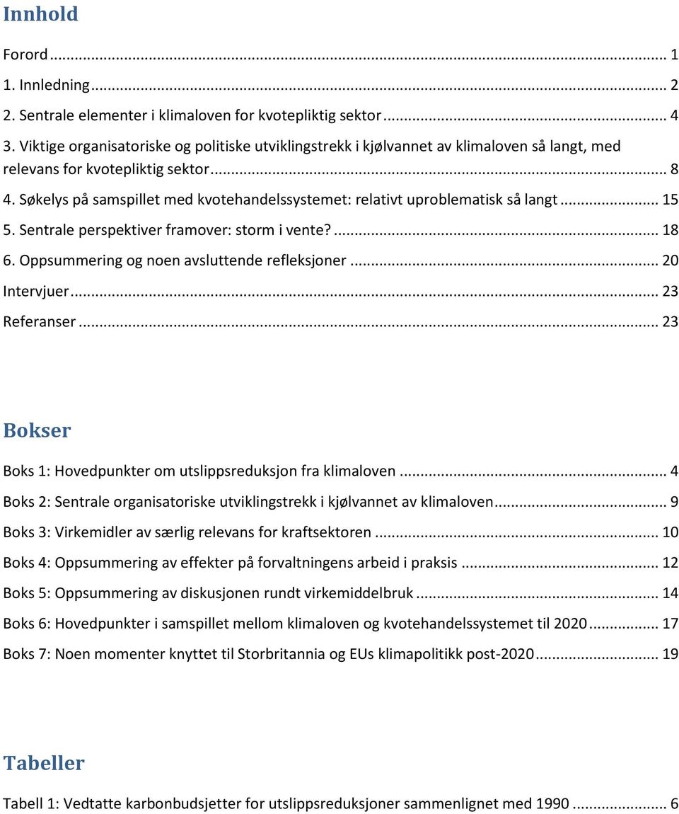 Søkelys på samspillet med kvotehandelssystemet: relativt uproblematisk så langt... 15 5. Sentrale perspektiver framover: storm i vente?... 18 6. Oppsummering og noen avsluttende refleksjoner.