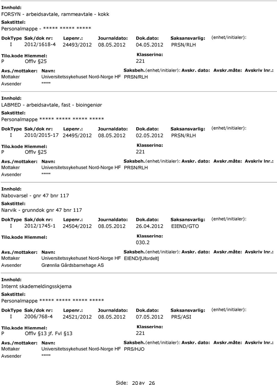 2012 RSN/RLH Mottaker niversitetssykehuset Nord-Norge HF RSN/RLH Nabovarsel - gnr 47 bnr 117 Narvik - grunndok gnr 47 bnr 117 2012/1745-1 24504/2012 26.04.2012 EEND/GTO 030.