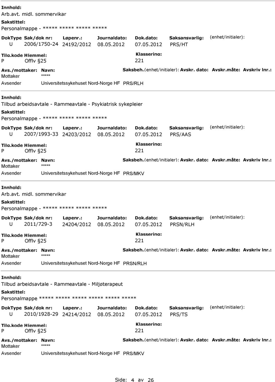 - sykiatrisk sykepleier ersonalmappe - ***** ***** ***** ***** 2007/1993-33 24203/2012 RS/AAS niversitetssykehuset Nord-Norge HF RS/MKV  sommervikar