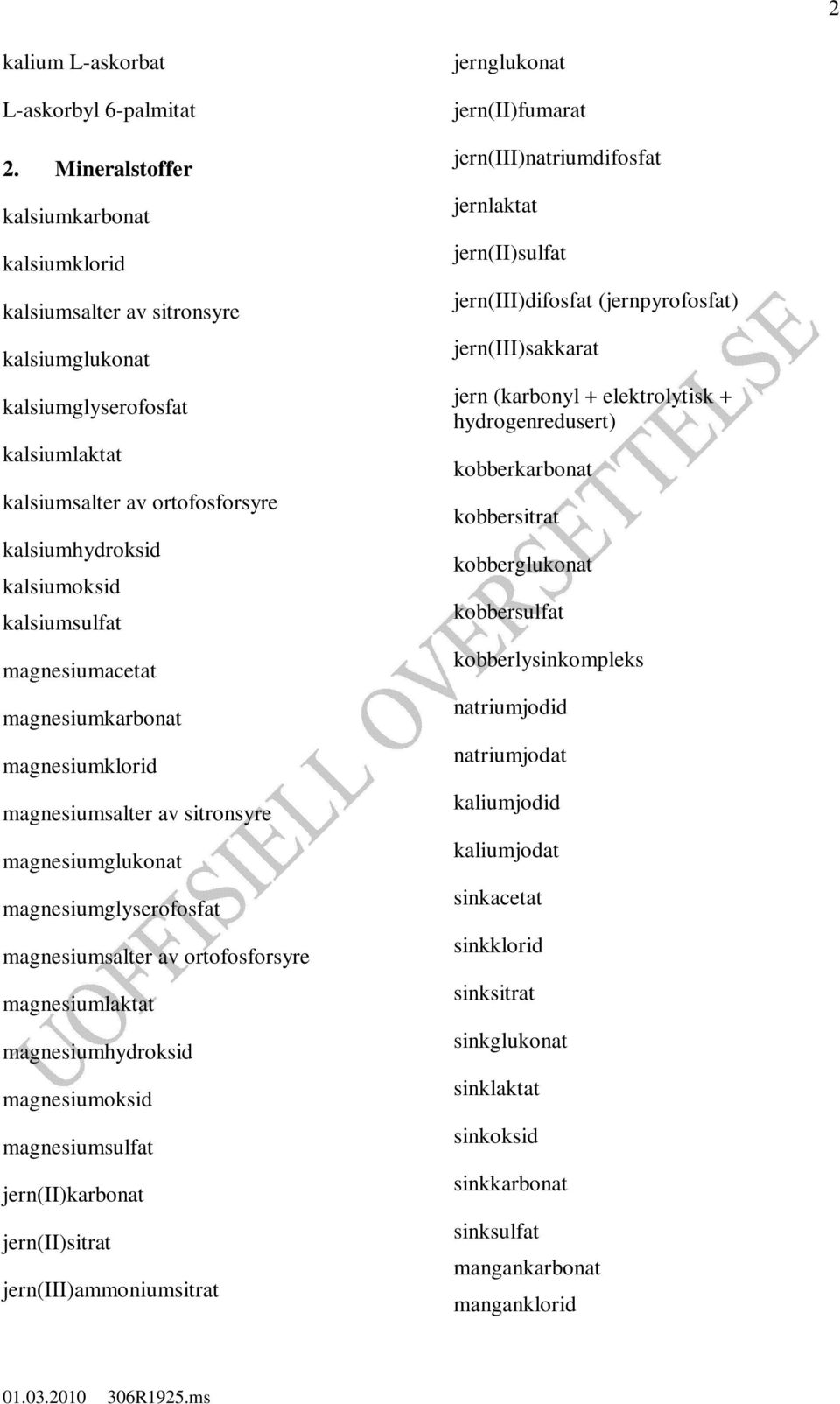 magnesiumacetat magnesiumkarbonat magnesiumklorid magnesiumsalter av sitronsyre magnesiumglukonat magnesiumglyserofosfat magnesiumsalter av ortofosforsyre magnesiumlaktat magnesiumhydroksid