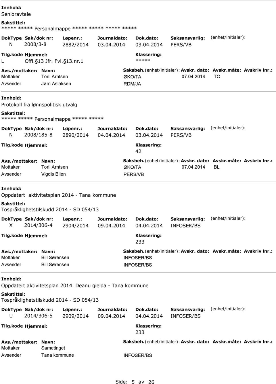 04.2014 04.04.2014 IFOSER/BS 233 Avs./mottaker: avn: Saksbeh. Avskr. dato: Avskr.måte: Avskriv lnr.
