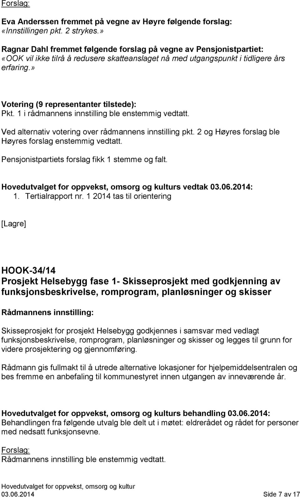 1 i rådmannens innstilling ble enstemmig vedtatt. Ved alternativ votering over rådmannens innstilling pkt. 2 og Høyres forslag ble Høyres forslag enstemmig vedtatt.