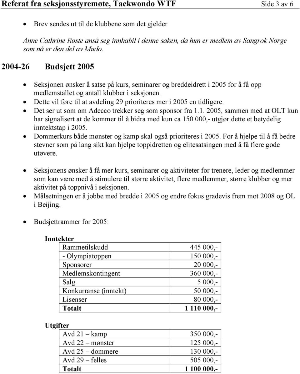 Dette vil føre til at avdeling 29 prioriteres mer i 2005 en tidligere. Det ser ut som om Adecco trekker seg som sponsor fra 1.