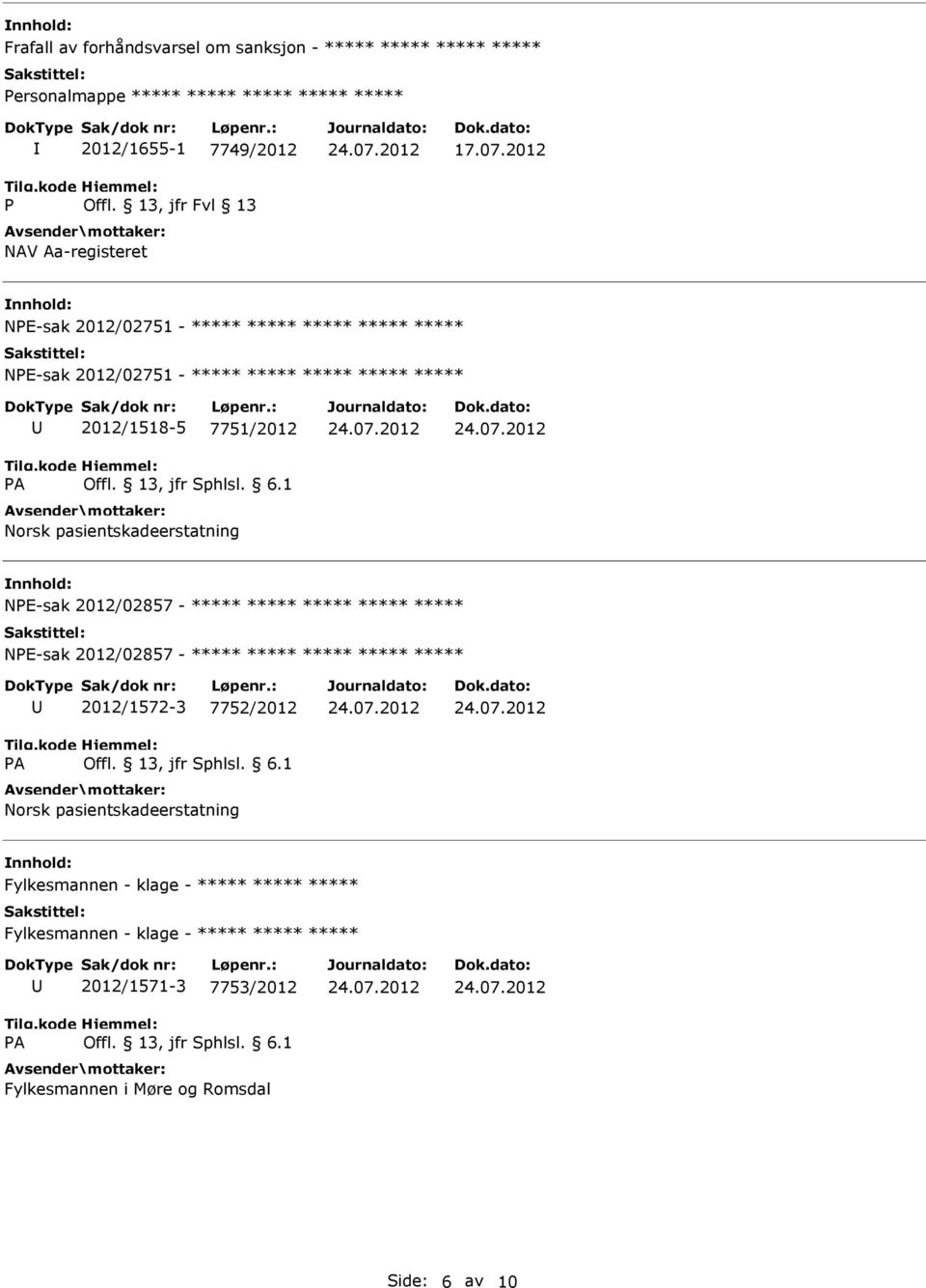 2012 NPE-sak 2012/02751 - ***** ***** ***** ***** ***** NPE-sak 2012/02751 - ***** ***** ***** ***** ***** 2012/1518-5 7751/2012 NPE-sak