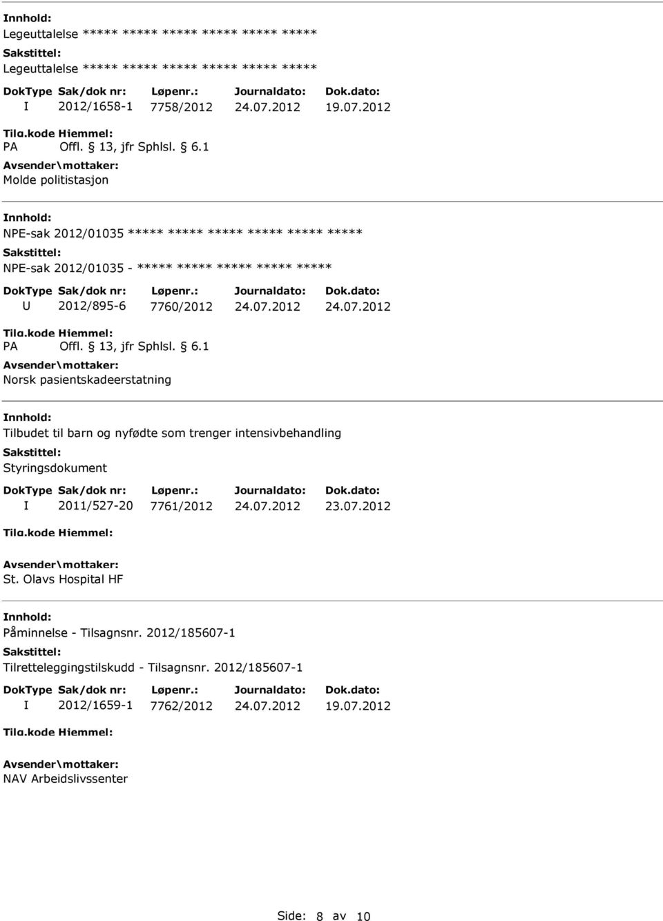 2012 NPE-sak 2012/01035 ***** ***** ***** ***** ***** ***** NPE-sak 2012/01035 - ***** ***** ***** ***** ***** 2012/895-6 7760/2012 Tilbudet