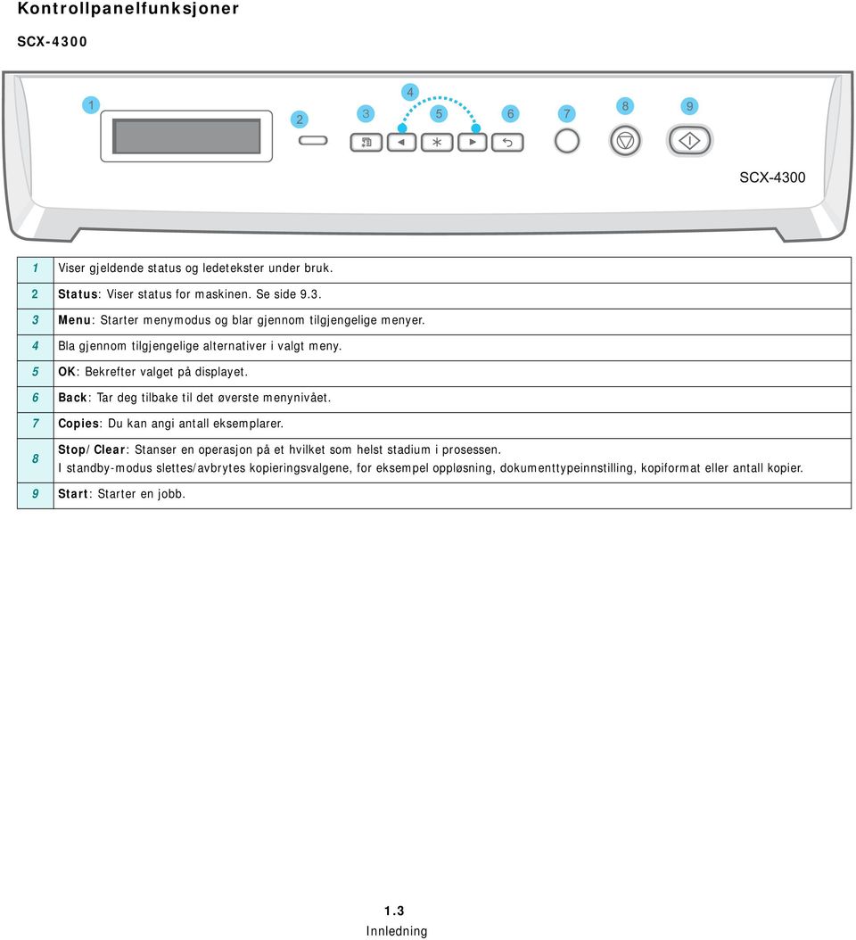 7 Copies: Du kan angi antall eksemplarer. 8 Stop/Clear: Stanser en operasjon på et hvilket som helst stadium i prosessen.