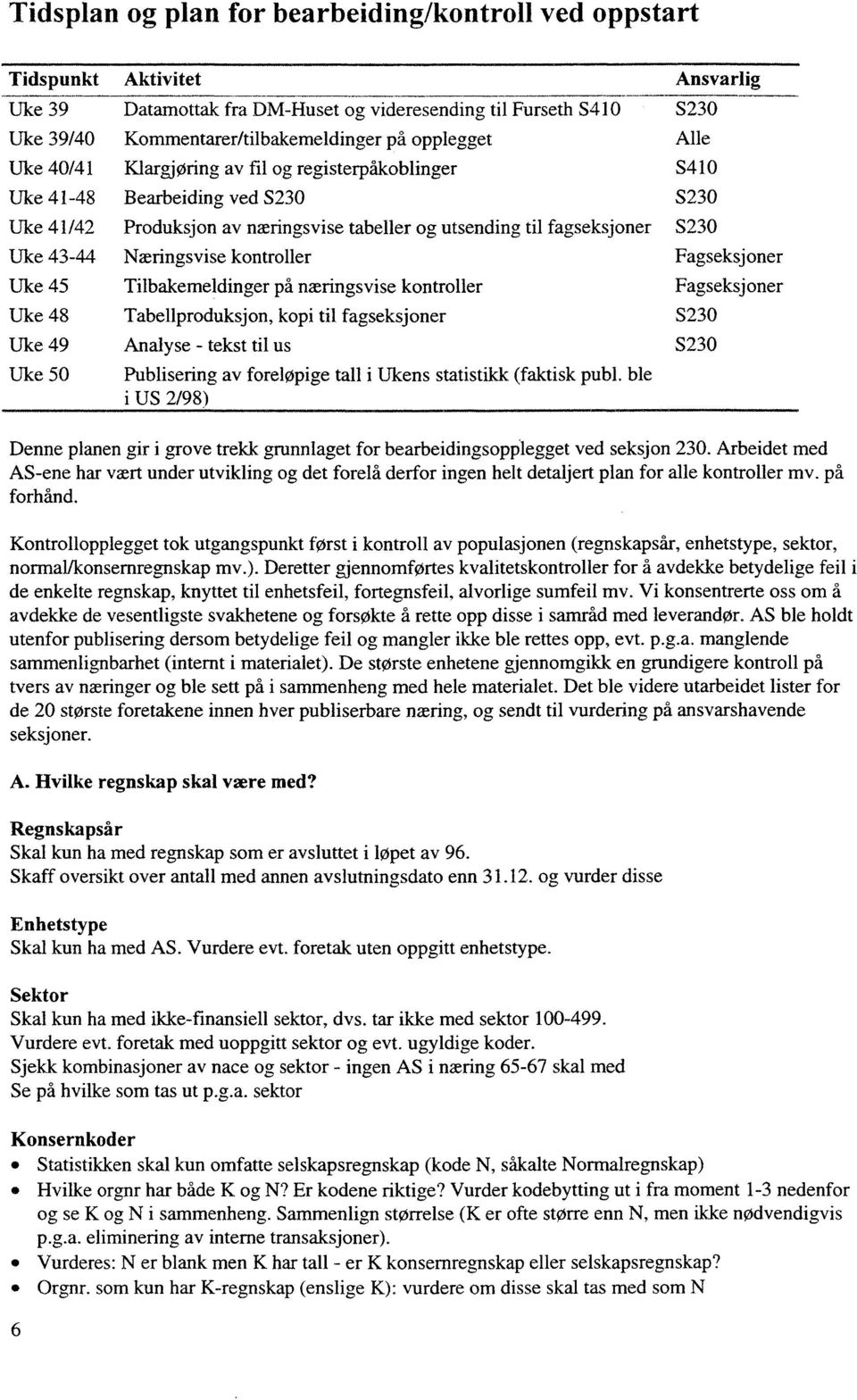 Tabellprduksjn kp tl fagseksjner Uke 49 Analyse tekst tl us Uke 5 Publserng av freløpge tall Ukens statstkk (faktsk publ ble US 2/98) Ansvarlg 523 Alle S4 S23 523 Fagseksjner Fagseksjner 523 523