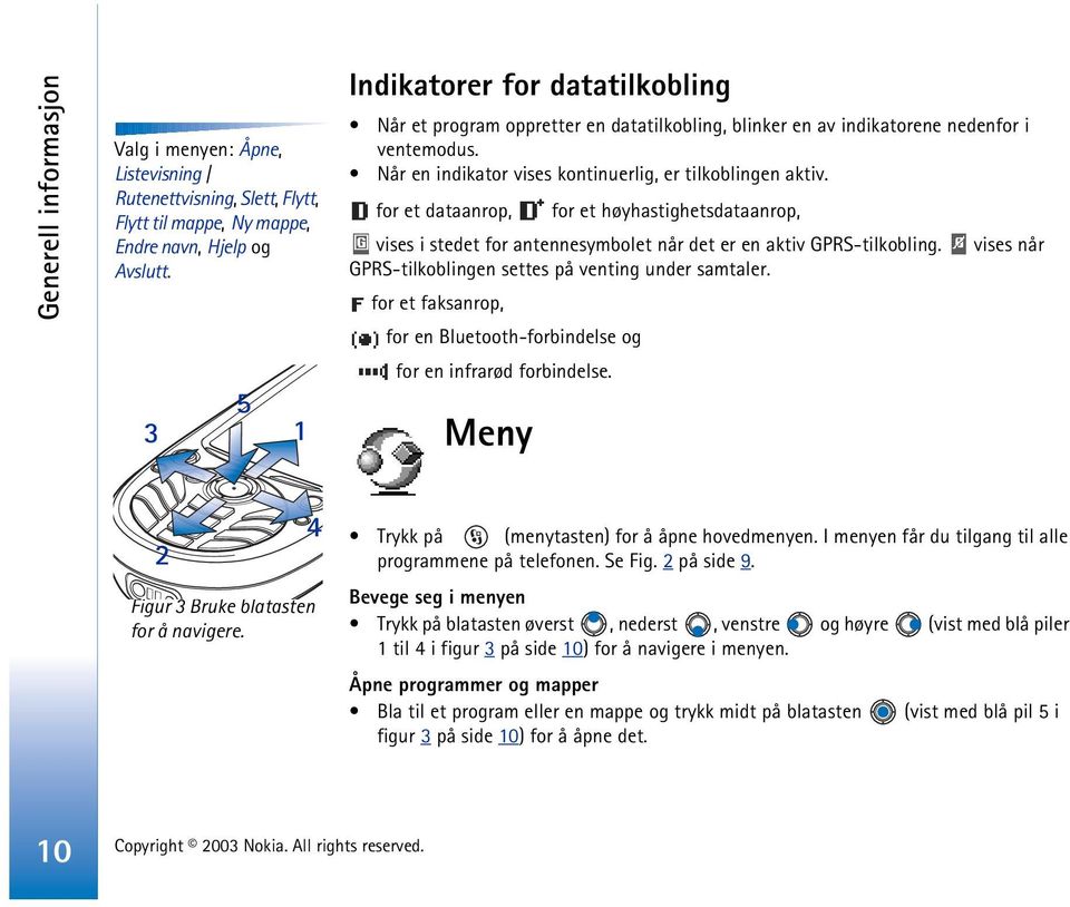 for et dataanrop, for et høyhastighetsdataanrop, vises i stedet for antennesymbolet når det er en aktiv GPRS-tilkobling. vises når GPRS-tilkoblingen settes på venting under samtaler.