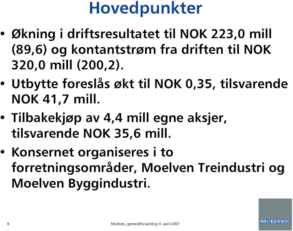 Tilbakekjøp av 4,4 mill egne aksjer, tilsvarende NOK 35,6 mill.