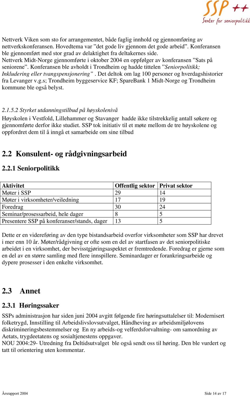 Konferansen ble avholdt i Trondheim og hadde tittelen Seniorpolitikk; Inkludering eller tvangspensjonering. Det deltok om lag 100 personer og hverdagshistorier fra Levanger v.g.s; Trondheim byggeservice KF; SpareBank 1 Midt-Norge og Trondheim kommune ble også belyst.