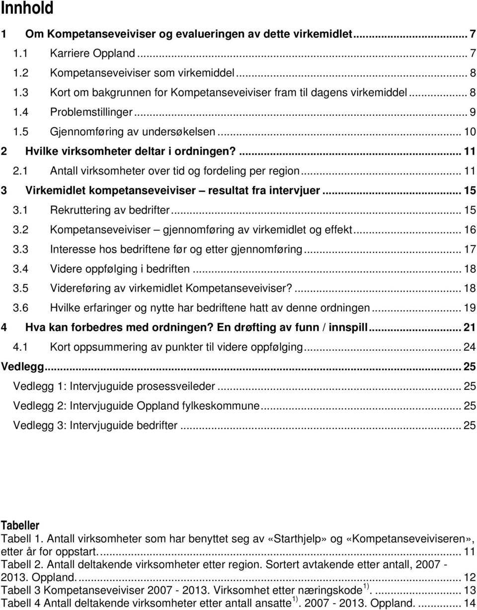 1 Antall virksomheter over tid og fordeling per region... 11 3 Virkemidlet kompetanseveiviser resultat fra intervjuer... 15 3.1 Rekruttering av bedrifter... 15 3.2 Kompetanseveiviser gjennomføring av virkemidlet og effekt.