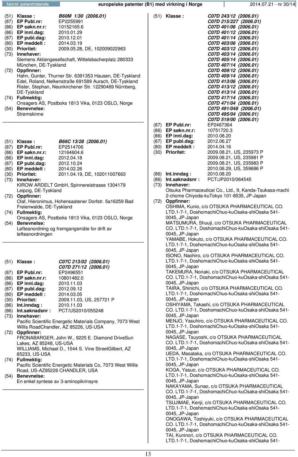 6391353 Hausen, DE-Tyskland Edel, Roland, Nelkenstraße 691589 Aurach, DE-Tyskland Rister, Stephan, Neunkirchener Str.