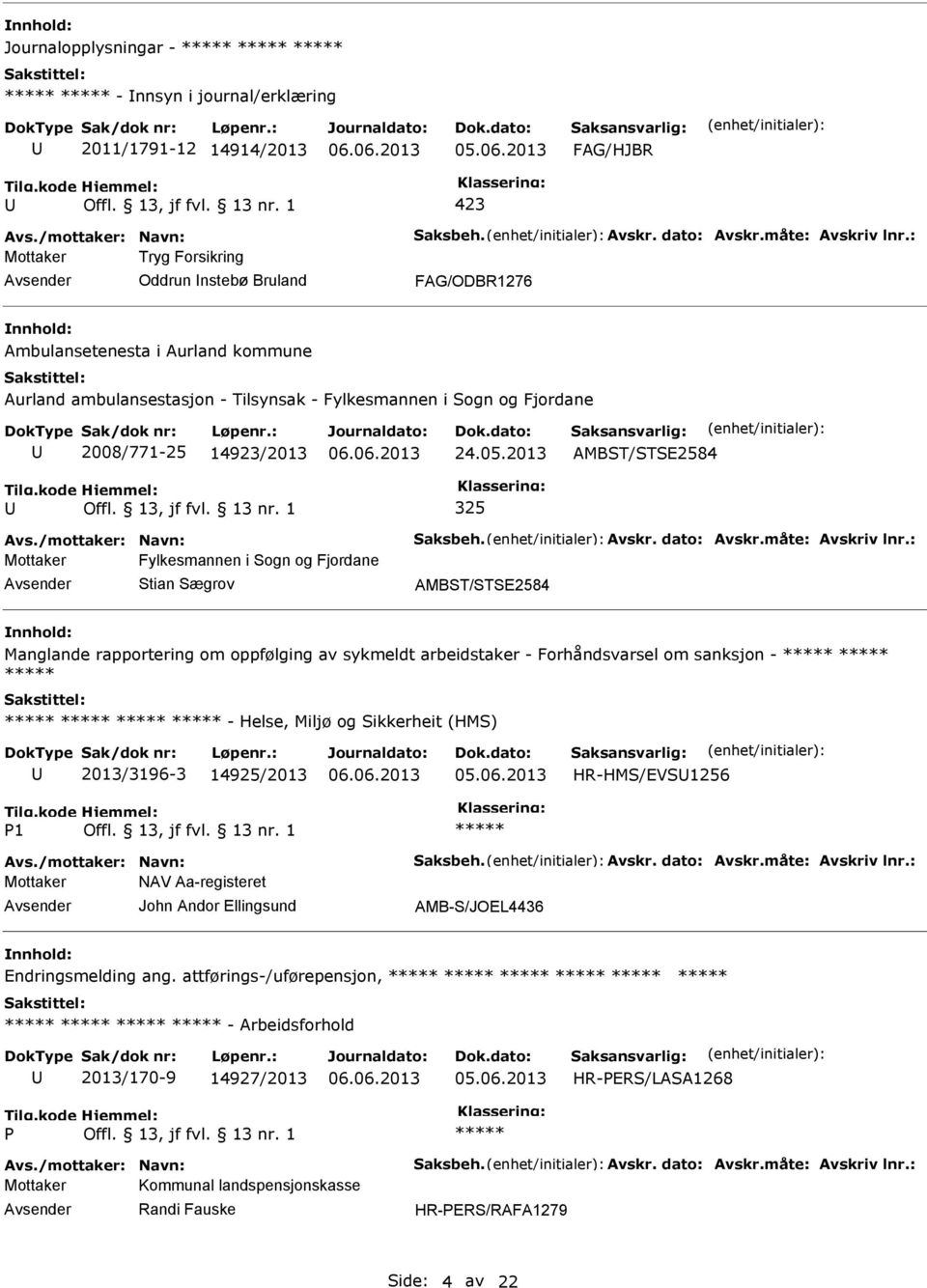 2013 AMBST/STSE2584 325 Avs./mottaker: Navn: Saksbeh. Avskr. dato: Avskr.måte: Avskriv lnr.