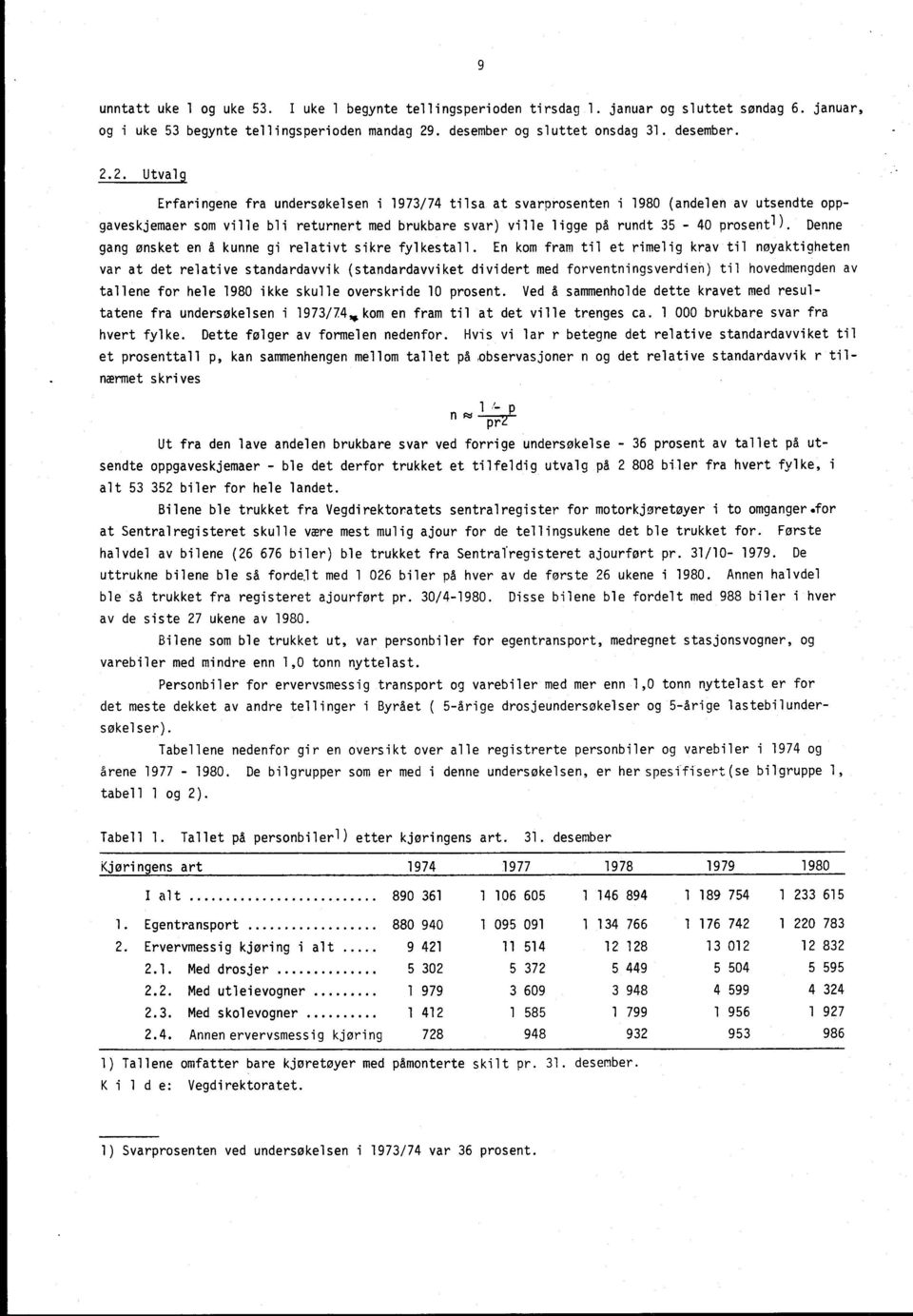 2. Utvalg Erfaringene fra undersøkelsen i 1973/74 tilsa at svarprosenten i 1980 (andelen av utsendte oppgaveskjemaer som ville bli returnert med brukbare svar) ville ligge på rundt 35-40 prosentl).