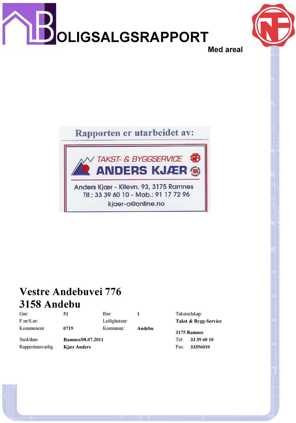 0719 Kommune: Andebu 3175 Ramnes Sted/dato