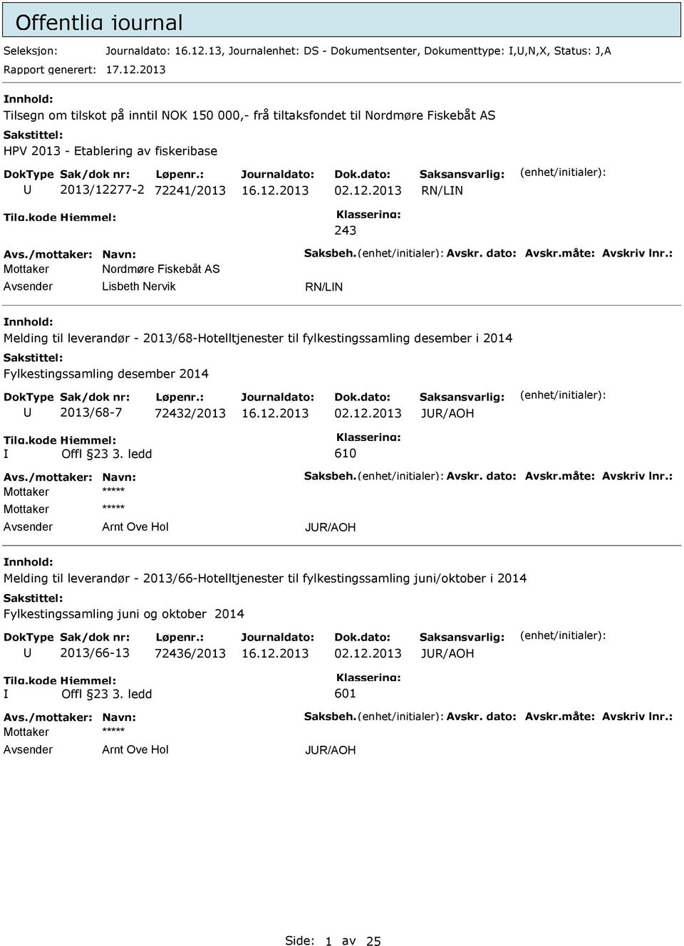 2013 nnhold: Tilsegn om tilskot på inntil NOK 150 000,- frå tiltaksfondet til Nordmøre Fiskebåt AS HPV 2013 - Etablering av fiskeribase 2013/122