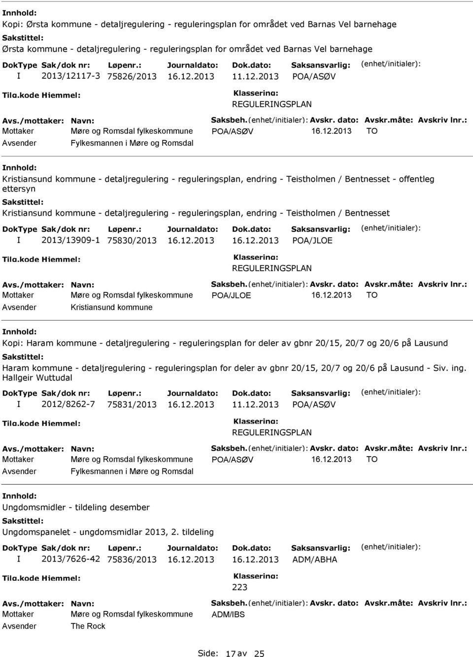 endring - Teistholmen / Bentnesset - offentleg ettersyn Kristiansund kommune - detaljregulering - reguleringsplan, endring - Teistholmen / Bentnesset 2013/13909-1 75830/2013 POA/JLOE REGLERNGSPLAN