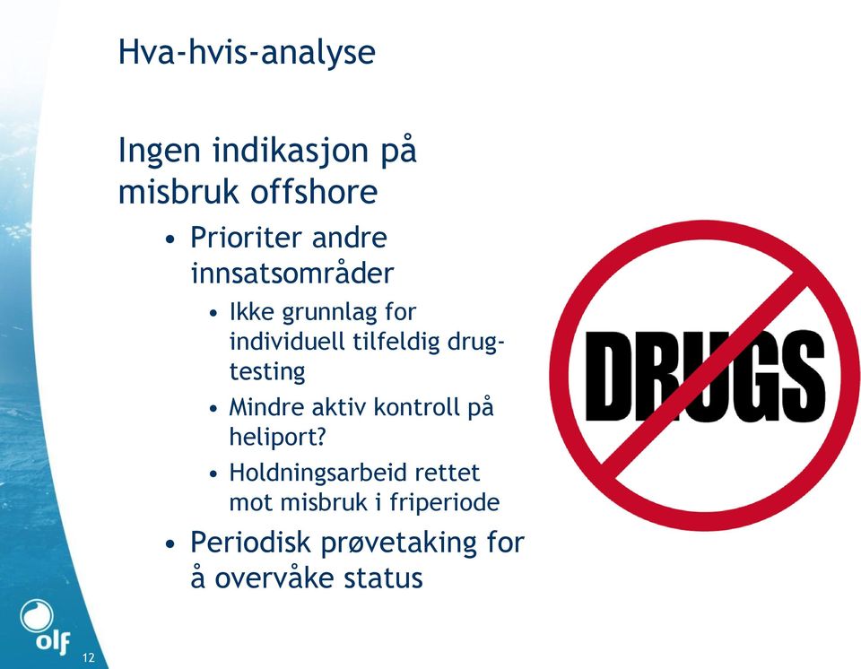 drugtesting Mindre aktiv kontroll på heliport?