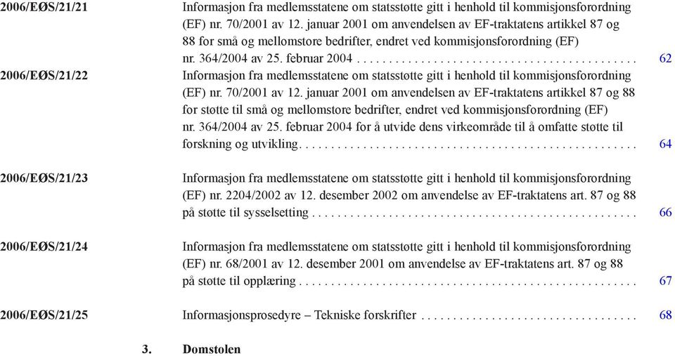 ........................................... 62 Informasjon fra medlemsstatene om statsstøtte gitt i henhold til kommisjonsforordning (EF) nr. 70/2001 av 12.