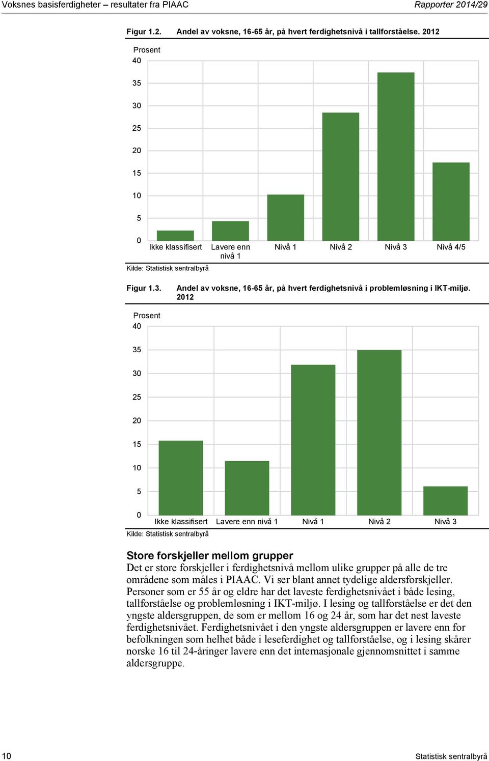 2012 Prosent 40 35 30 25 20 15 10 5 0 Ikke klassifisert Lavere enn nivå 1 Nivå 1 Nivå 2 Nivå 3 Kilde: Statistisk sentralbyrå Store forskjeller mellom grupper Det er store forskjeller i ferdighetsnivå