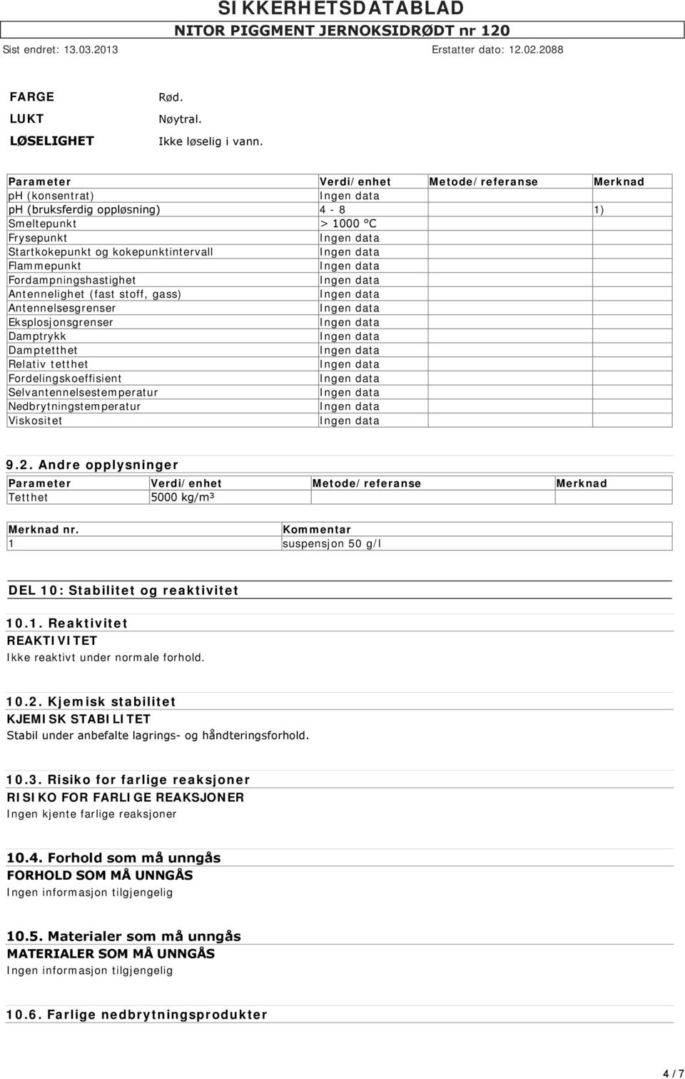 Fordampningshastighet Antennelighet (fast stoff, gass) Antennelsesgrenser Eksplosjonsgrenser Damptrykk Damptetthet Relativ tetthet Fordelingskoeffisient Selvantennelsestemperatur