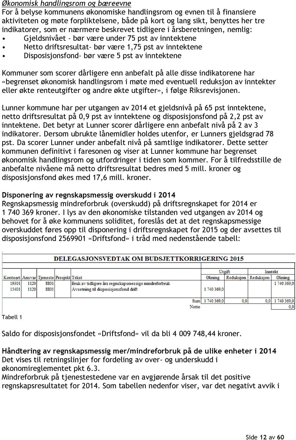 bør være 5 pst av inntektene Kommuner som scorer dårligere enn anbefalt på alle disse indikatorene har «begrenset økonomisk handlingsrom i møte med eventuell reduksjon av inntekter eller økte