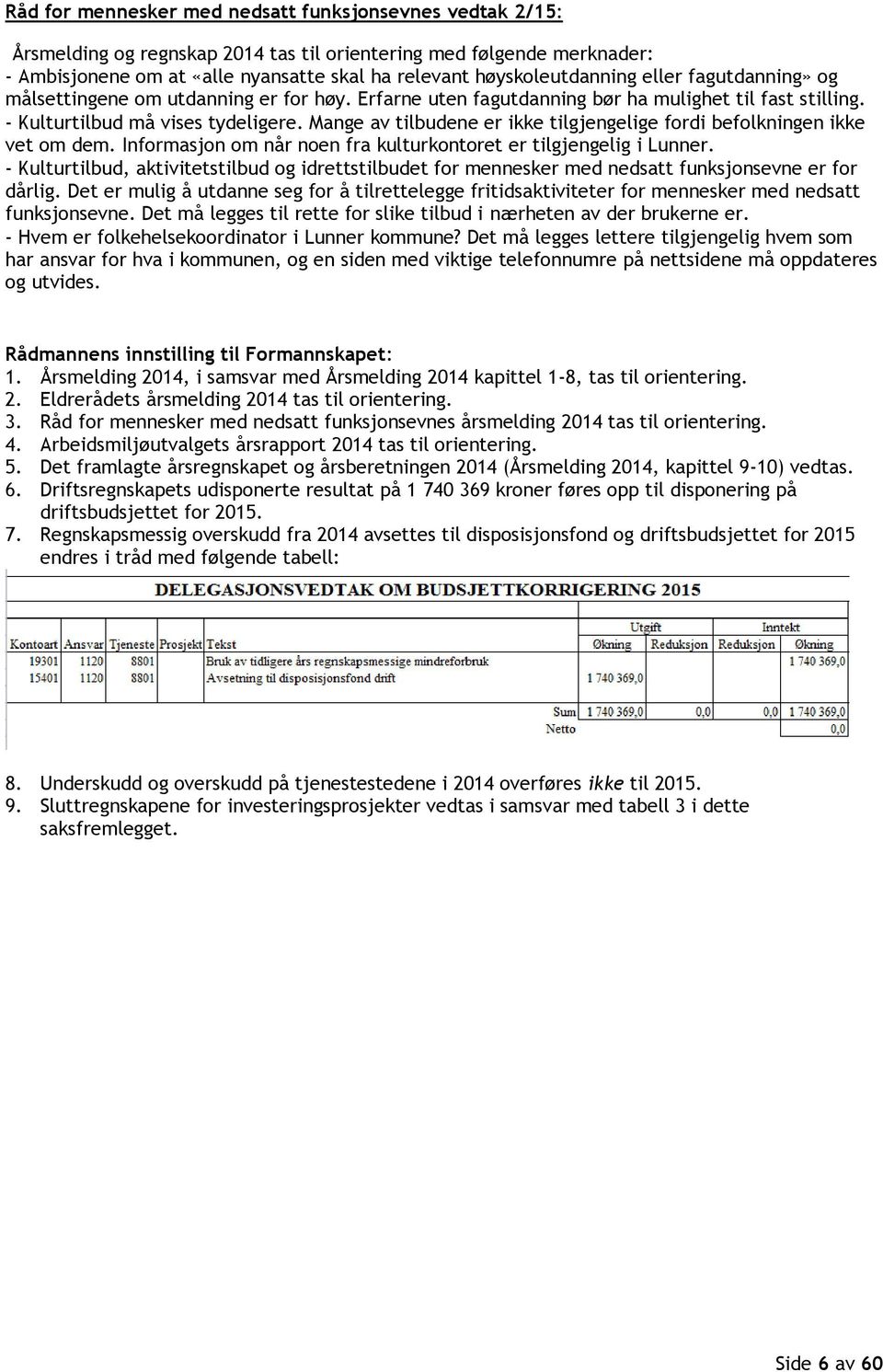 Mange av tilbudene er ikke tilgjengelige fordi befolkningen ikke vet om dem. Informasjon om når noen fra kulturkontoret er tilgjengelig i Lunner.