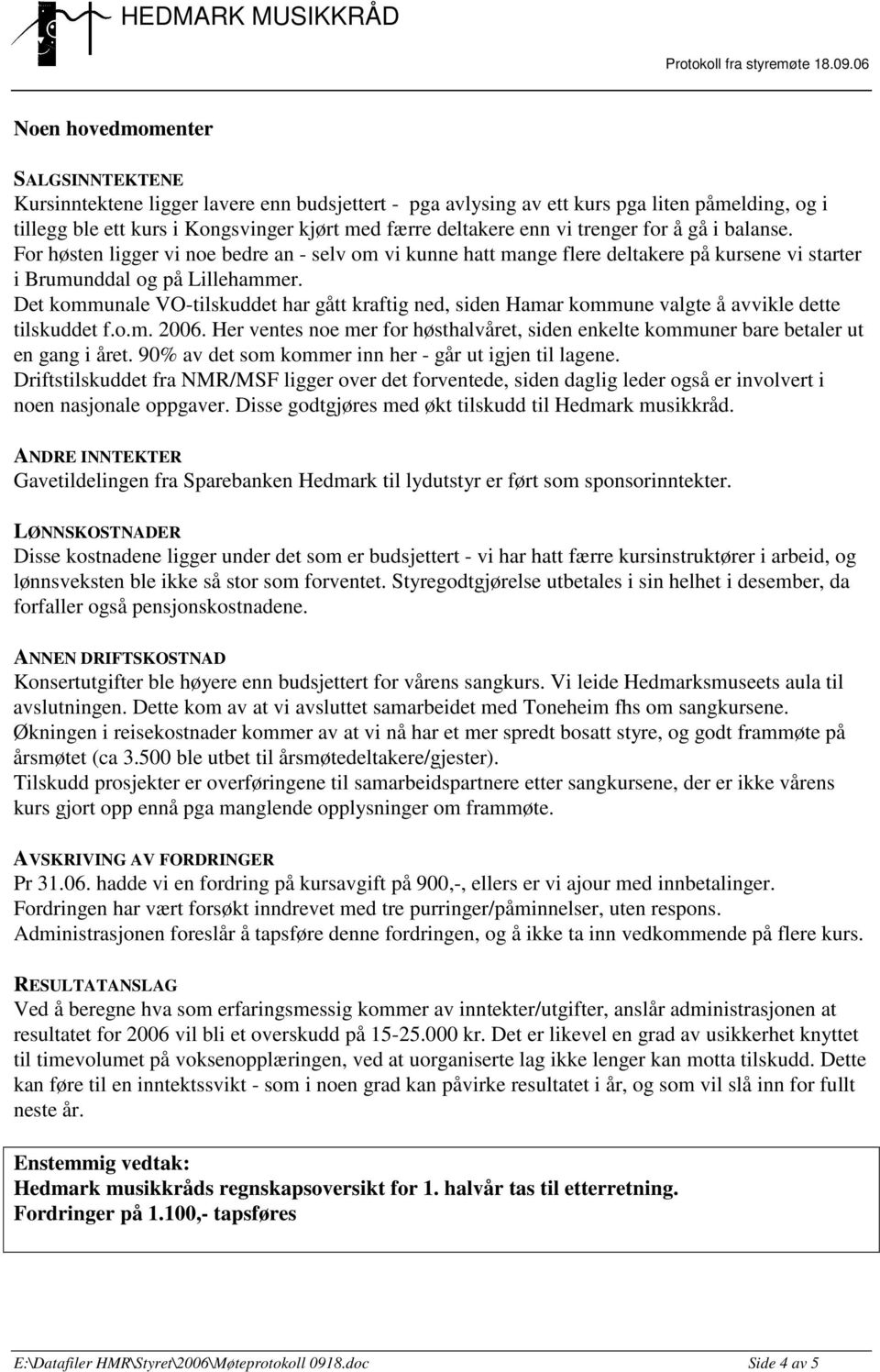 Det kommunale VO-tilskuddet har gått kraftig ned, siden Hamar kommune valgte å avvikle dette tilskuddet f.o.m. 2006.