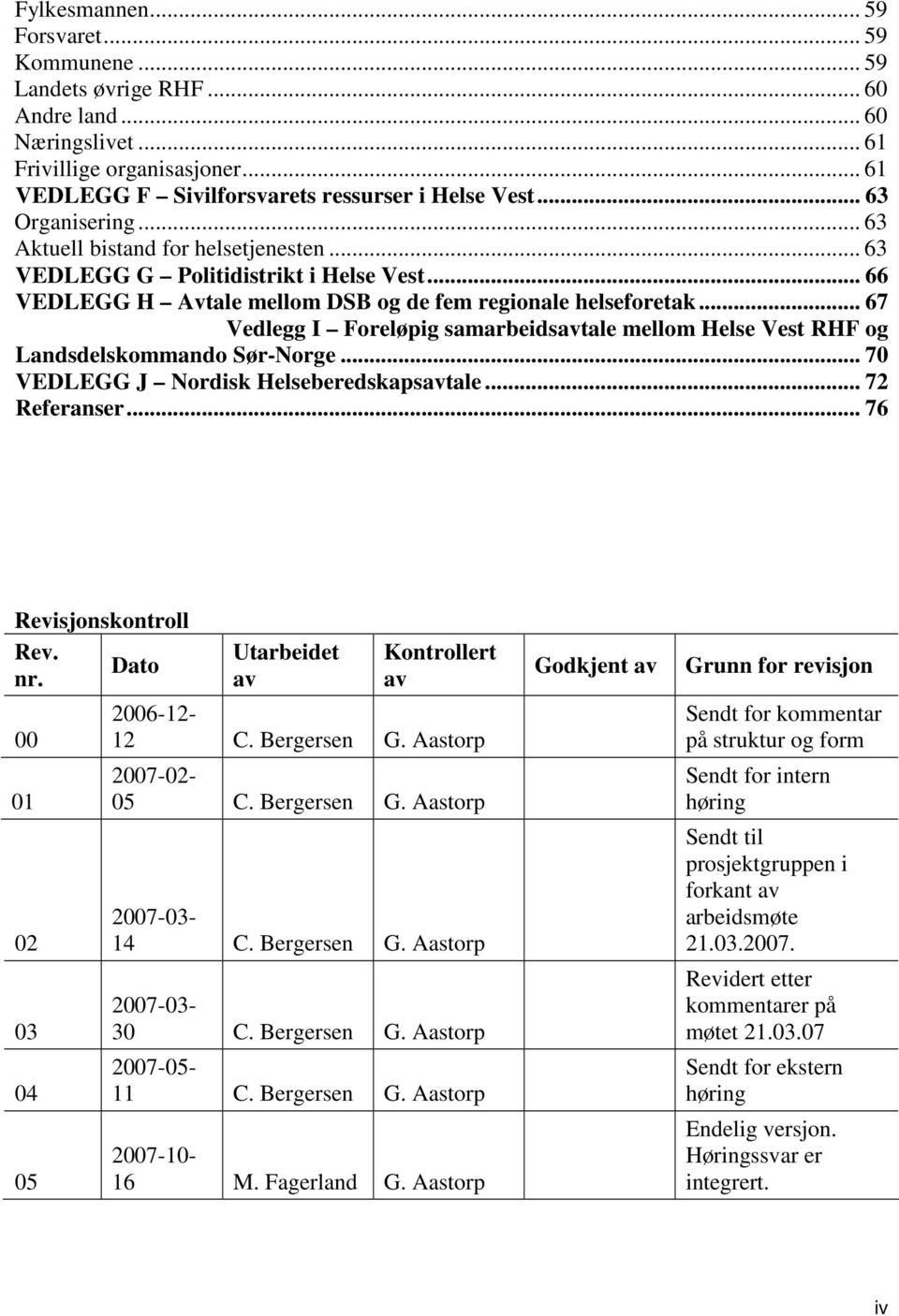 .. 67 Vedlegg I Foreløpig samarbeidsavtale mellom Helse Vest RHF og Landsdelskommando Sør-Norge... 70 VEDLEGG J Nordisk Helseberedskapsavtale... 72 Referanser... 76 Revisjonskontroll Rev. Dato nr.